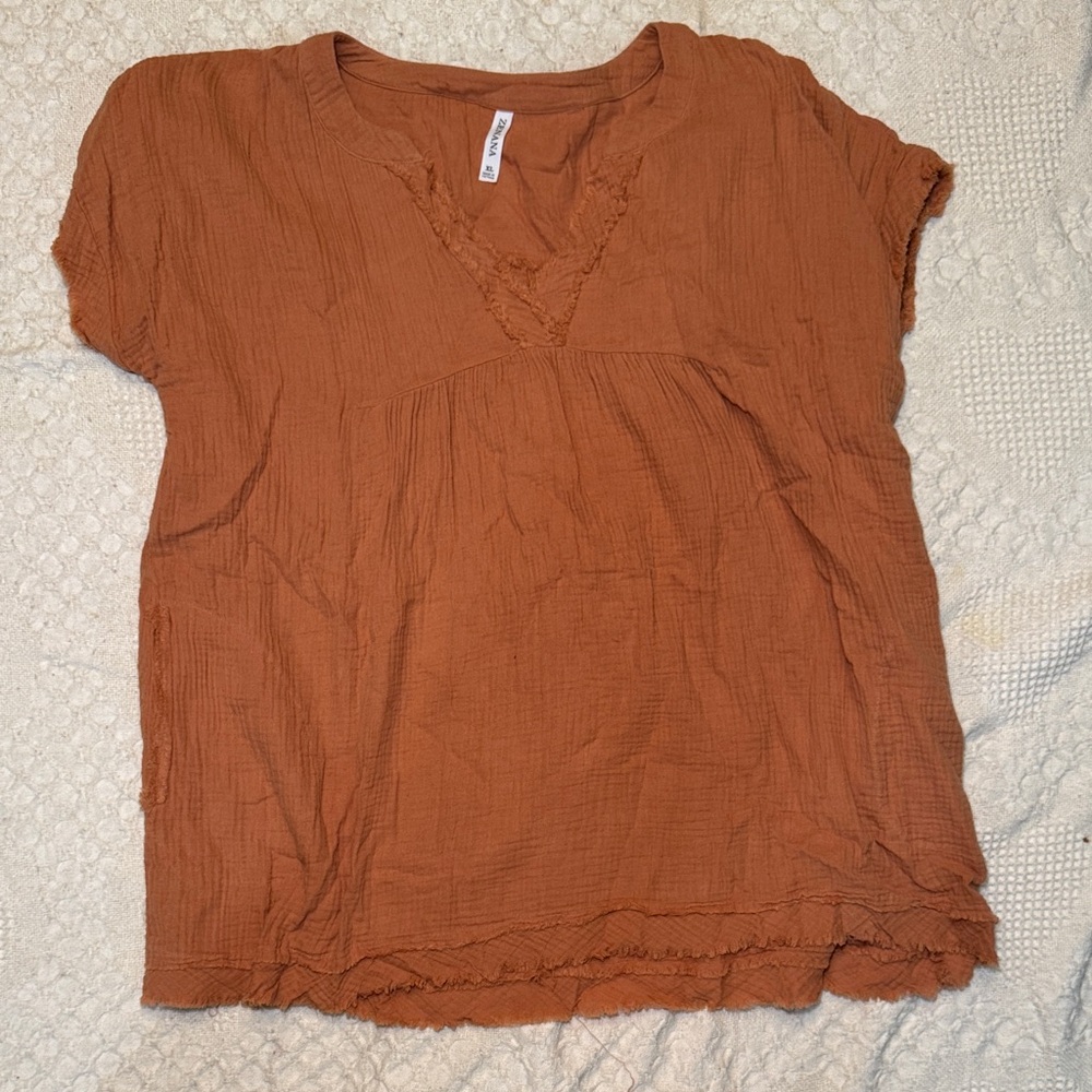 Zenana Outfitters Terracotta Textured Blouse